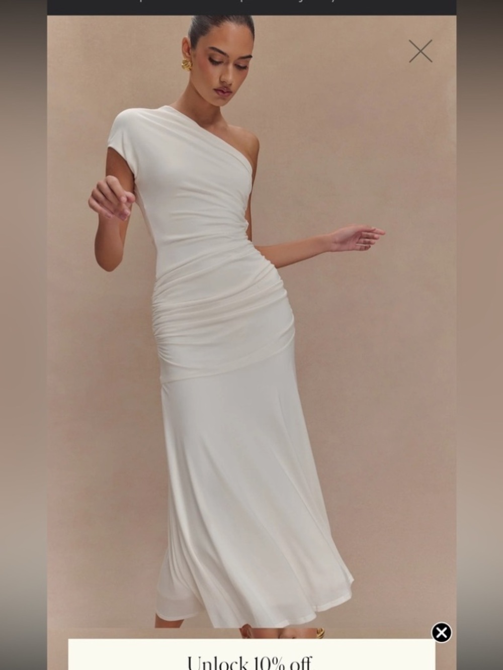 NWT Meshki Chloe Peached Jersey One Shoulder Ivory Midi Dress